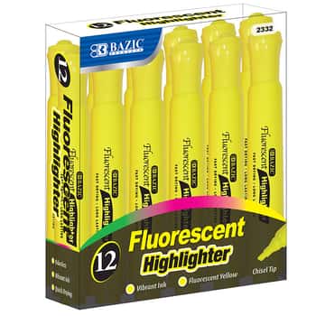 Yellow Desk Style Fluorescent Highlighters (12/Box)