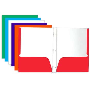 Laminated Bright Glossy Color 2-Pockets Folders w/ 3-Prong Fastener
