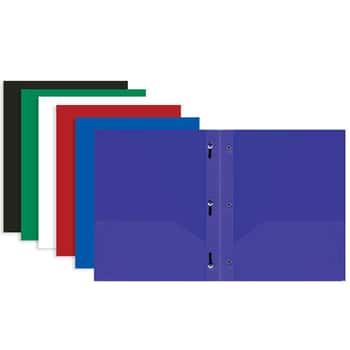 Solid Color 2-Pockets Poly Folder w/ 3 Prongs