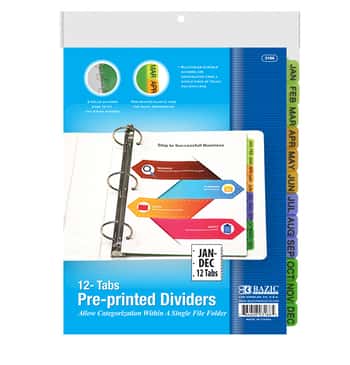3-Ring Binder Dividers w/ 12-Preprinted Jan-Dec Tab