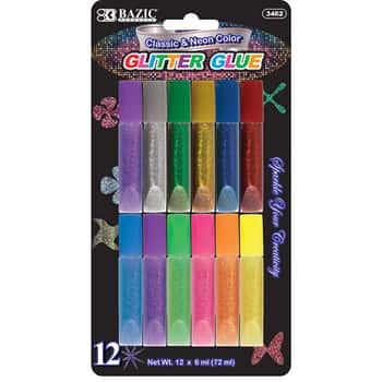 6 Ml Assorted Color Mini Glitter Glue (12/Pack)