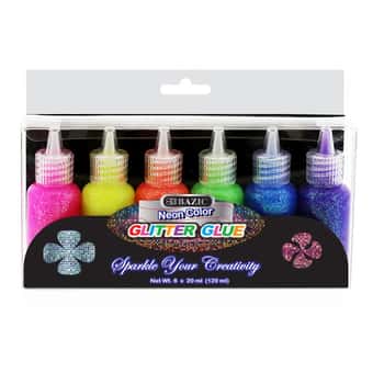 20 Ml Neon Color Glitter Glue (6/Pack)