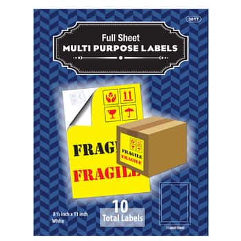 8.5" X 11" Full Sheet White Multipurpose Labels (10/Pack)