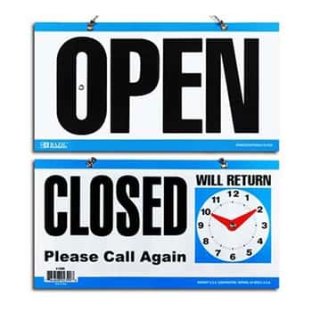 6" X 11.5" "Closed" Clock Sign w/ "Open" Sign On Back