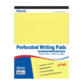 50 Ct. 8.5" X 11.75" Canary Perforated Writing Pad (12/Pack)