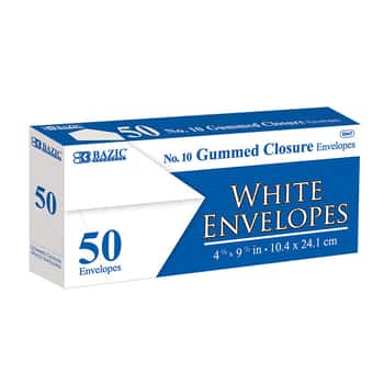 #10 White Envelope w/ Gummed Closure (50/Pack)