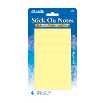 50 Ct. 3" X 3" Yellow Stick On Notes (4/Pack)