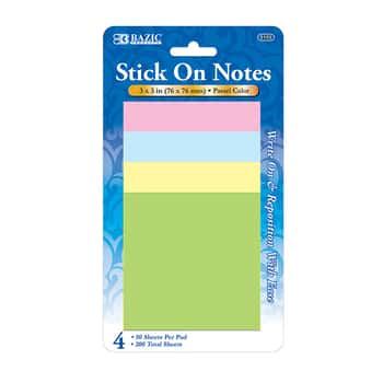 50 Ct. 3" X 3" Stick On Note (4/Pack)