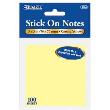 100 Ct. 3" X 3" Yellow Stick On Notes