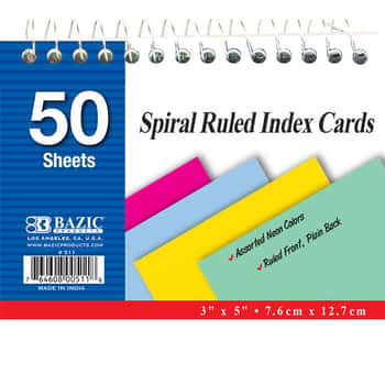50 Ct. Spiral Bound 3" X 5" Ruled Colored Index Card