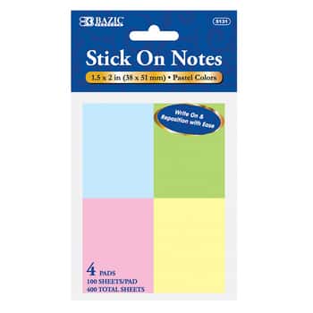 100 Ct. 1.5" X 2" Stick On Notes (4/Pack)