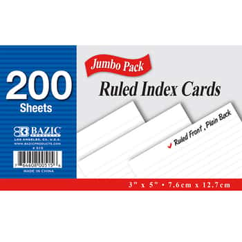 200 Ct. 3" X 5" Ruled White Index Card