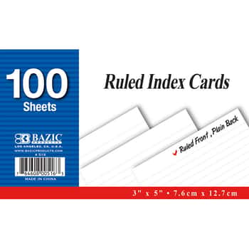 100 Ct. 3" X 5" Ruled White Index Card