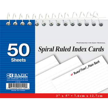 50 Ct. Spiral Bound 3" X 5" Ruled White Index Card