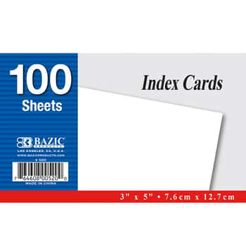 100 Ct. 3" X 5" Unruled White Index Card