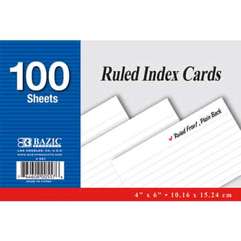 100 Ct. 4" X 6" Ruled White Index Card