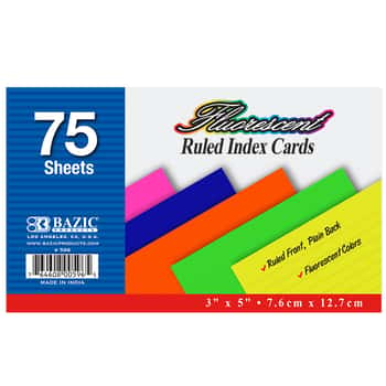 75 Ct. 3" X 5" Ruled Fluorescent Colored Index Card