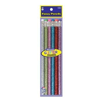 Metallic Glitter Wood Pencil w/ Eraser (6/Pack)