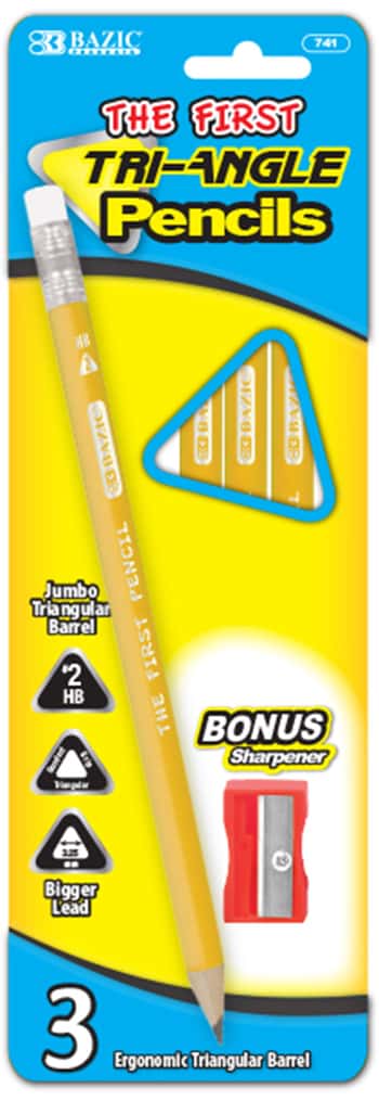 3 #2 The First Triangle Jumbo Yellow Pencil w/ Sharpener