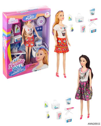 12" Fashion Beauty Dolls w/ 11 PC Play Laundry Set - Assorted Styles