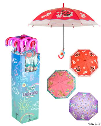 26" Printed Children's Umbrellas w/ Retail Display - Ladybug, Pony, & Unicorn Print