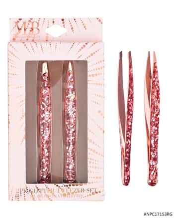 MHB (Must Have Beuaty) Premium Embroidered Glitter Tweezers - Rose Gold - 2-Pack