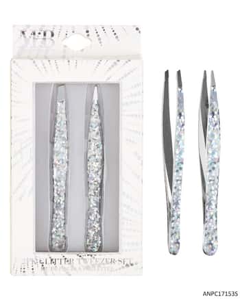 MHB (Must Have Beuaty) Premium Embroidered Glitter Tweezers - Silver - 2-Pack