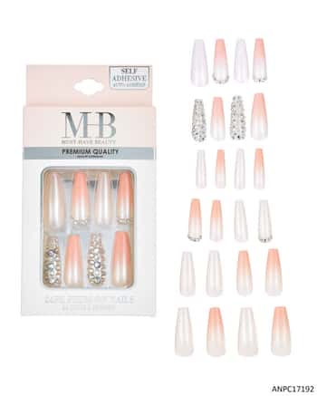 MHB (Must Have Beuaty) Premium Coffin Shaped Ombre & Glitter Faux Nails - 24-Pack