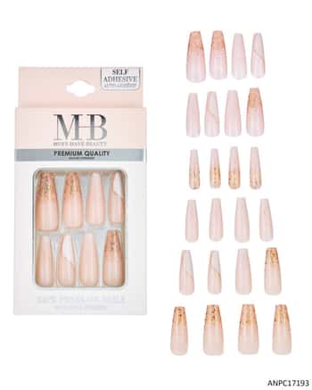 MHB (Must Have Beuaty) Premium Coffin Shaped Ombre & Rhinestone Faux Nails - 24-Pack