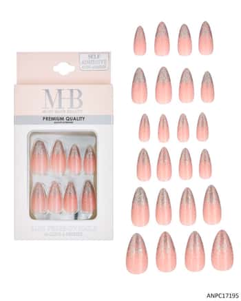 MHB (Must Have Beuaty) Premium Coffin Shaped Ombre Silver Glitter Faux Nails - 24-Pack