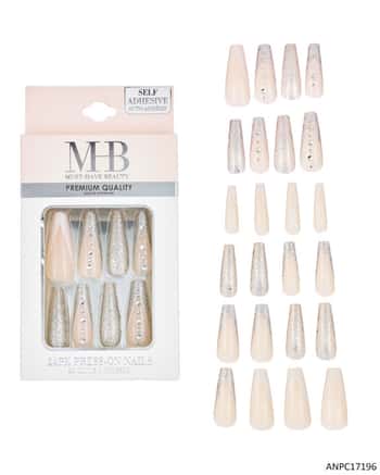 MHB (Must Have Beuaty) Premium Almond Shaped Rhinestone Faux Nails - Silver- 24-Pack