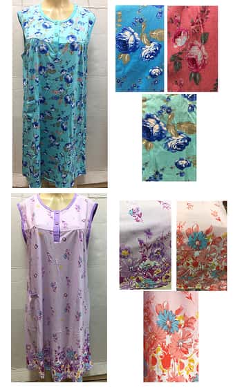 Women's Sleeveless Nightgowns - Assorted Prints - Sizes Medium-3XL