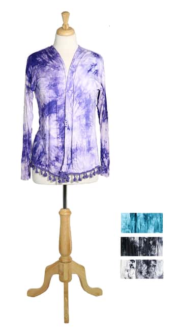 Ladies Rayon Wraps w/ Fringed Trim - Tie Dye Prints
