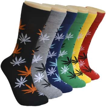 Men's Novelty Crew Socks - Marijuana Leaf Print - Size 10-13