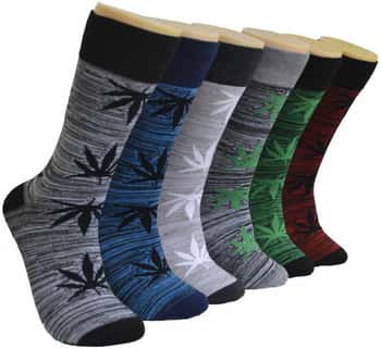 Men's Novelty Crew Socks - Heathered Pattern Marijuana Print - Size 10-13