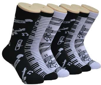 Women's Novelty Crew Socks - Musical Print - Size 9-11
