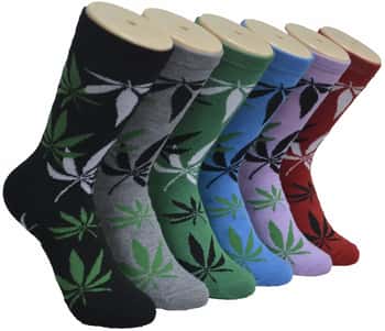 Women's Novelty Crew Socks - Two Tone Marijuana Print - Size 9-11