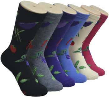Women's Novelty Crew Socks - Healthy Vegetable Print - Size 9-11