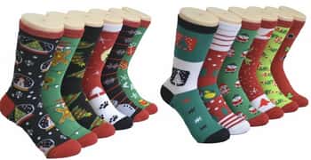 Women's Novelty Crew Socks - Christmas Prints - Size 9-11