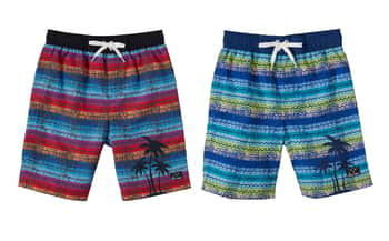 Boy's Fashion Swim Trunks w/ UPF Protection - Two Tone Chevron & Palm Tree Print - Sizes 8-18