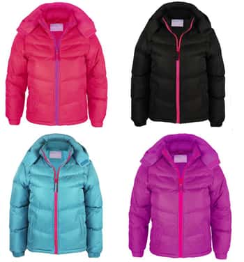 Girl's Insulated Fleece Lined Puff Jackets w/ Detachable Hood - Sizes 2T-4T - Choose Your Color(s)