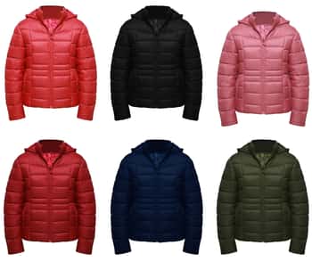 Women's 20D Zip-Up Puffer Jackets w/ Detachble Hood & Zipper Cargo Pockets - Choose Your Color(s)