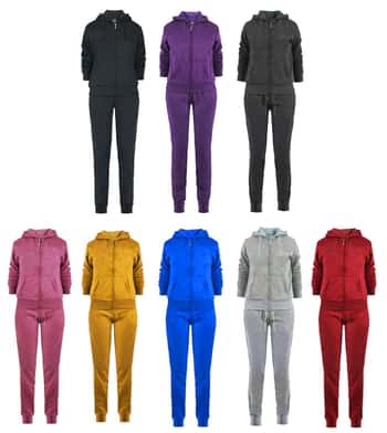 Women's Sherpa Lined 2-Piece Hooded Sweatshirt & Jogger Sets - Choose Your Color(s)
