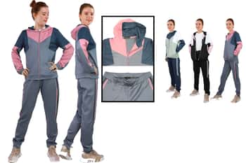 Women's 2-Piece Two Tone Sports Zip-Up Hoodie & Sweatpants Sets - Choose Your Color(s)