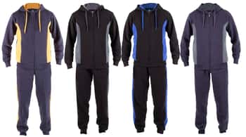 Men's 2-Piece Fleece Lined Sweatshirt & Sweatpants Sets w/ Two Tone Side Stripes - Choose Your Color(s)