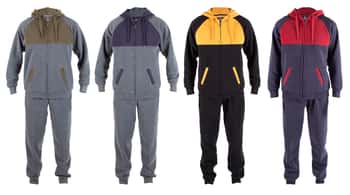 Men's 2-Piece Fleece Lined Sweatshirt & Sweatpants Sets w/ Two Tone Chest Stripe & Cargo Pockets - Choose Your Color(s)