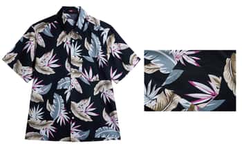 Men's Plus-Size Printed Button-Down Hawaiian Short Sleeve Shirt w/ Tropical Leaf Print