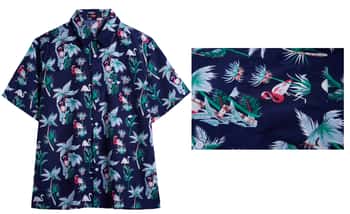 Men's Printed Button-Down Hawaiian Short Sleeve Shirt w/ Flamingo Print