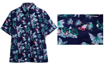 Men's Plus-Size Printed Button-Down Hawaiian Short Sleeve Shirt w/ Flamingo Print