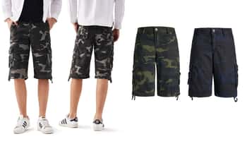 Men's Plus Size Cargo Twill Shorts w/ 8-Pockets - Camo Print